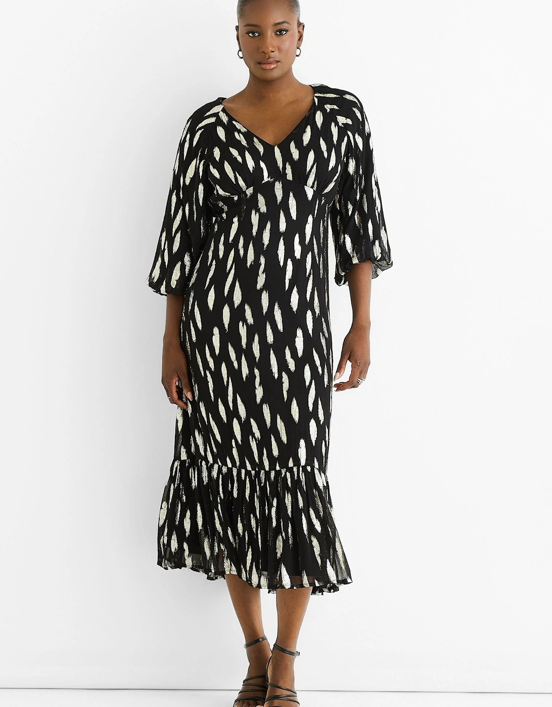Black Viscose Clipped Balloon Sleeve Maxi Dress, 2 of 1