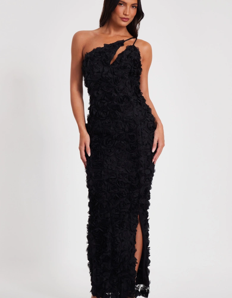 Black One Shoulder Floral Maxi Dress