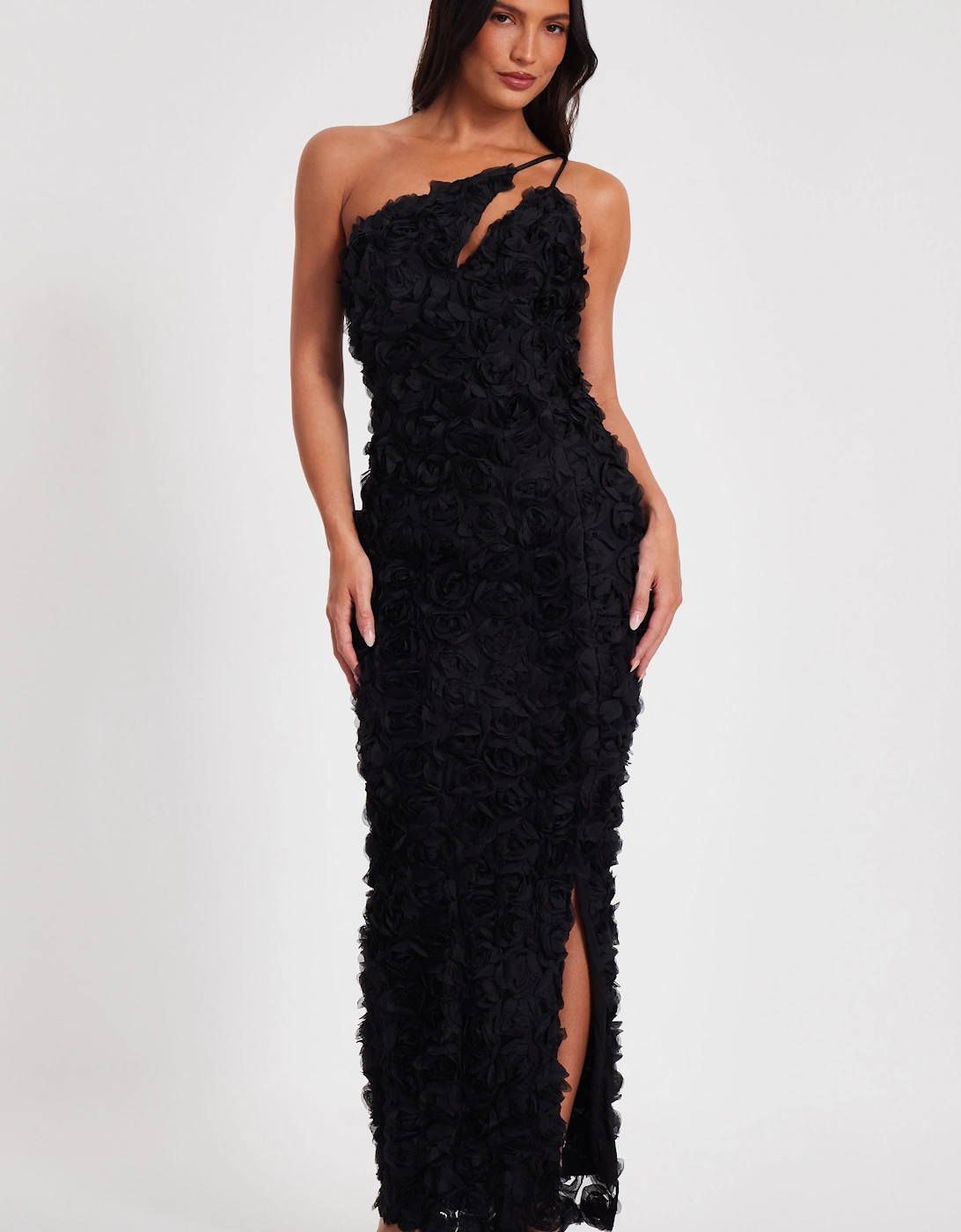 Black One Shoulder Floral Maxi Dress, 2 of 1