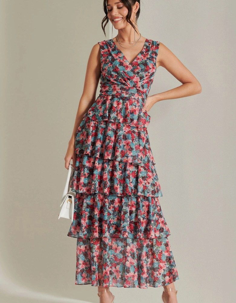 Layered Hem Mesh Maxi Dress