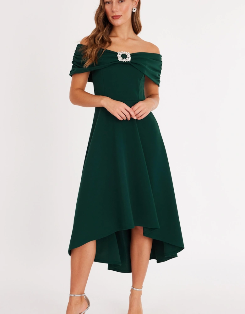 Green Diamante Buckle Midi Dress