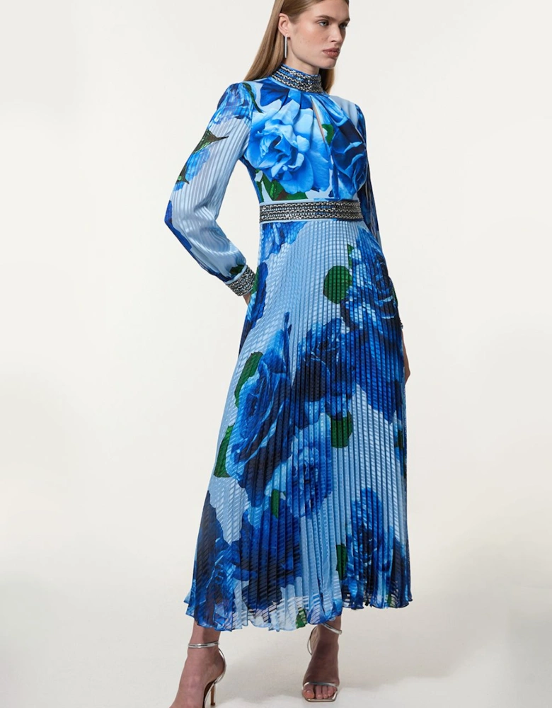 Diamante Trim Delicate Rose Woven Maxi Dress