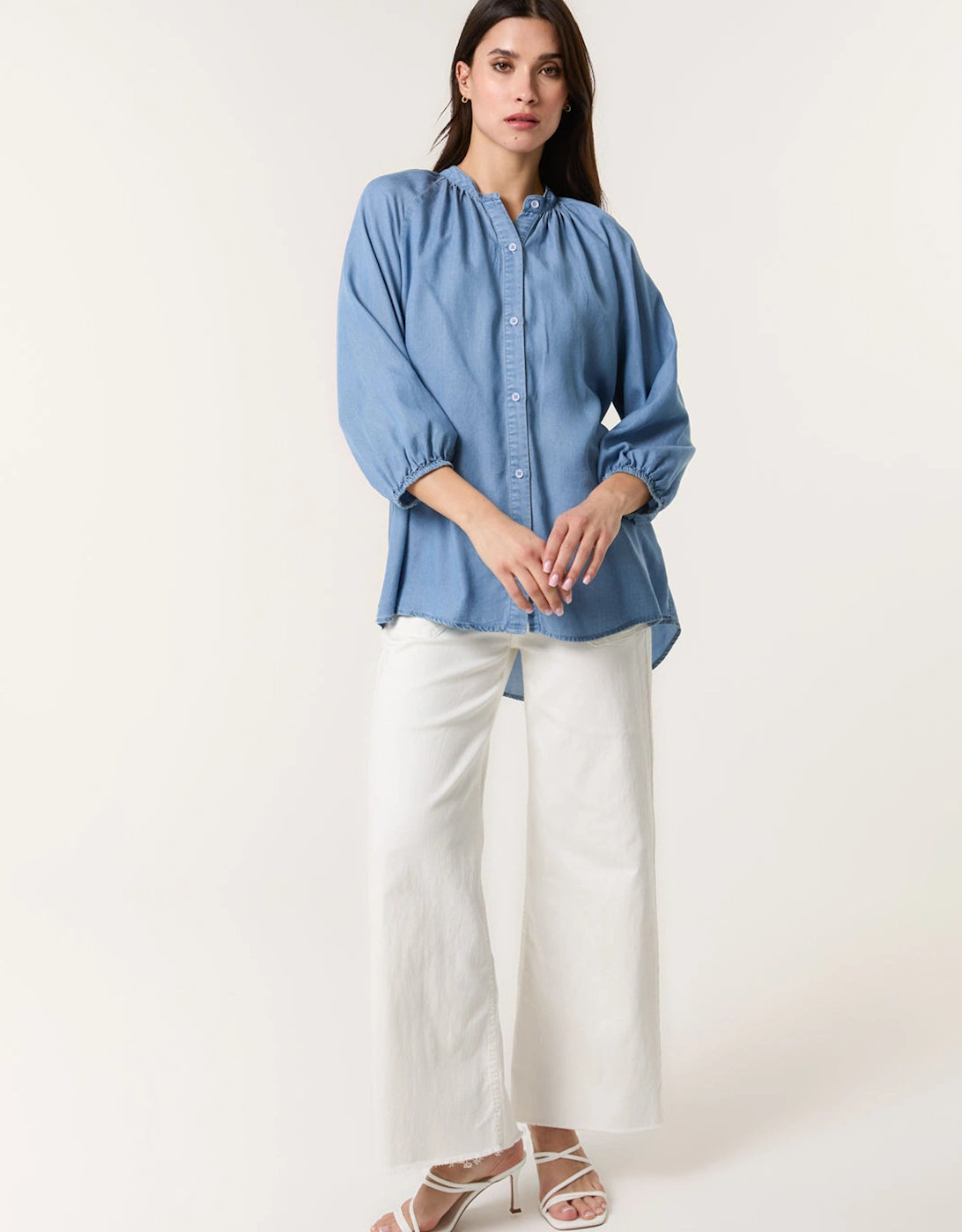 Blue Button Front Denim Blouse, 2 of 1