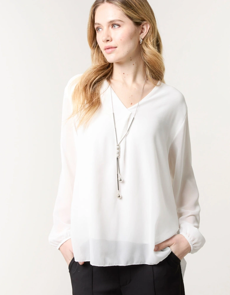 Ivory Chiffon V Neck With Necklace