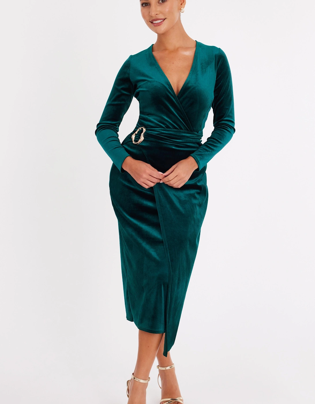 Green Petite Velvet Wrap Midaxi Dress, 2 of 1