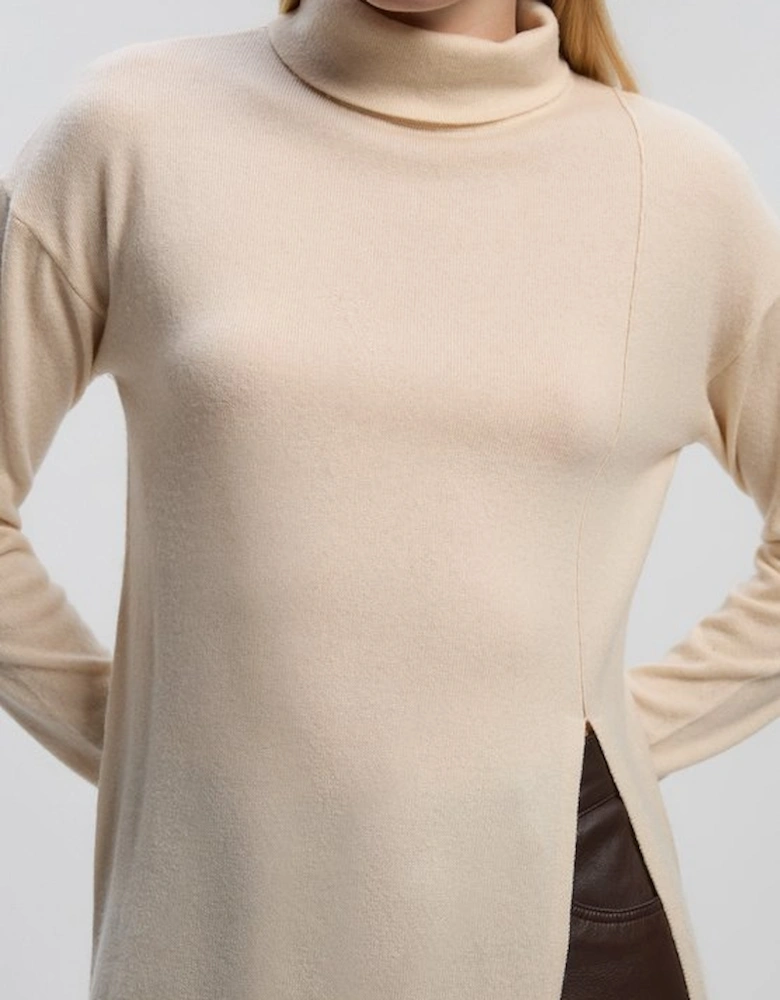 Cashmere Blend Deep Slip Longline Knit Top