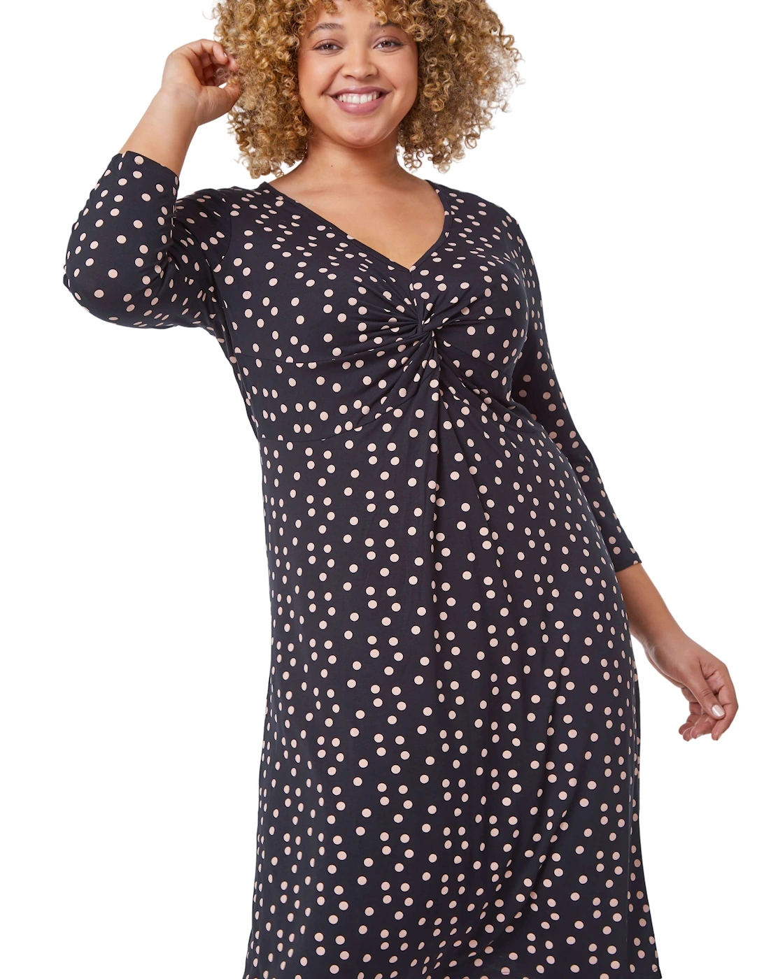 Curve Spot Print Twist Front Ruched Dress, 2 of 1