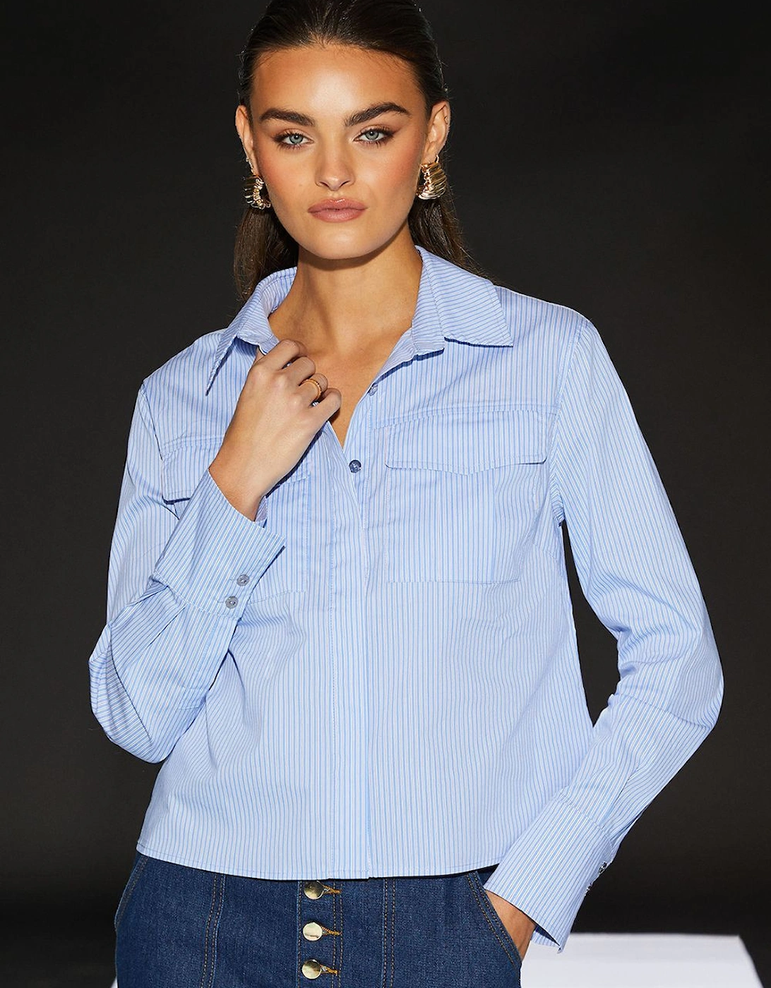 Stripe Poplin Cropped Boxy Utility Shirt, 2 of 1