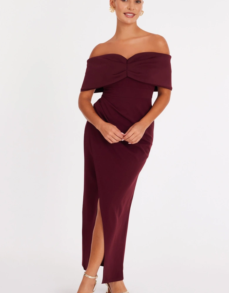 Wine Petite Bardot Wrap Maxi Dress