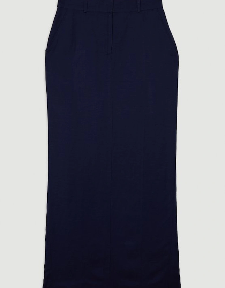 Tailored Viscose Linen Pencil Maxi Skirt