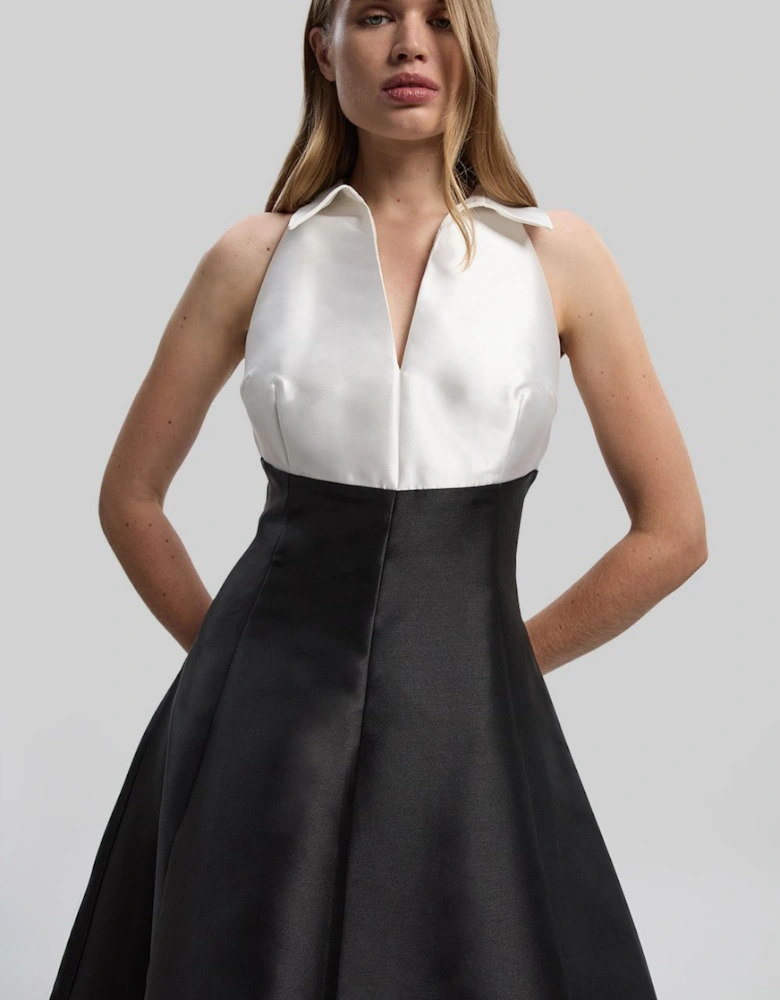 Twill Contrast Tux Tailored Full Skirted Shirt Dress