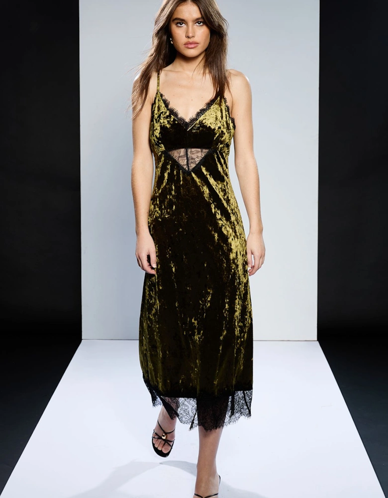Velvet Lace Detail Slip Dress