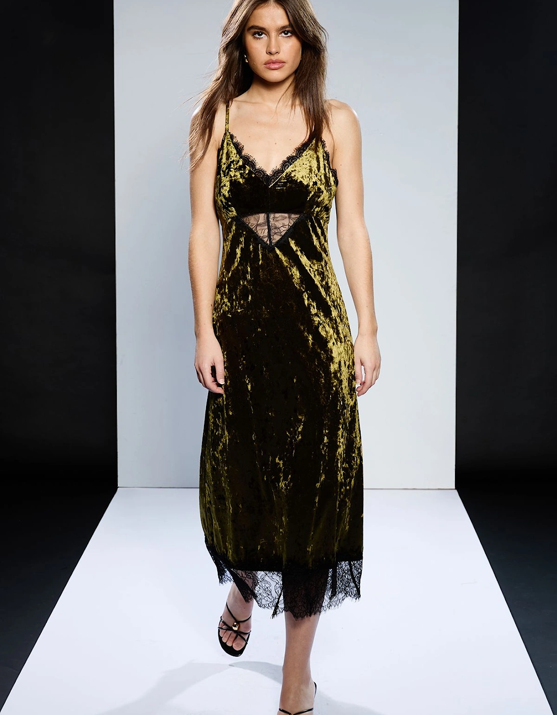 Velvet Lace Detail Slip Dress, 2 of 1