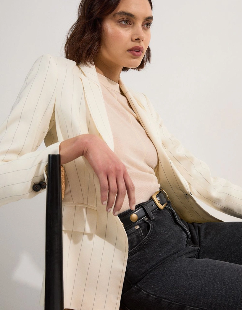 Petite Premium Linen Viscose Pinstripe Tailored Jacket