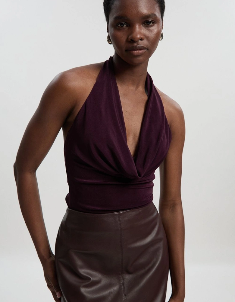 Drapey Crepe Halter Neck Ruched Open Back Top