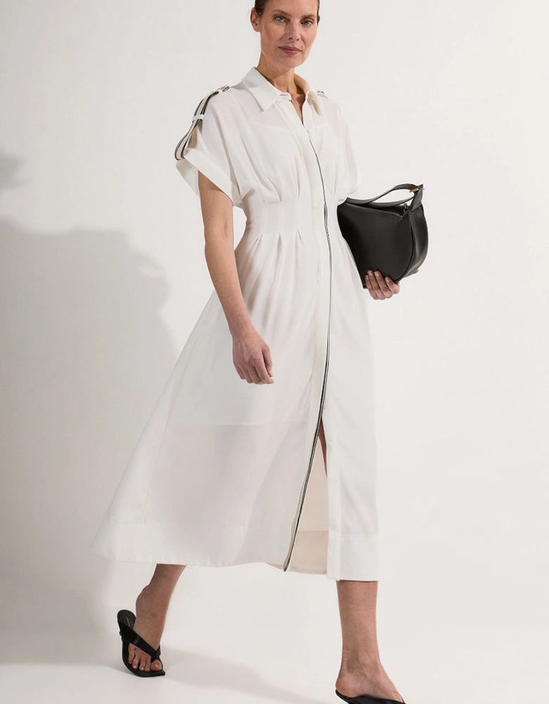 Petite Crepe Woven Shirt Dress With Contrast Stripe Trim