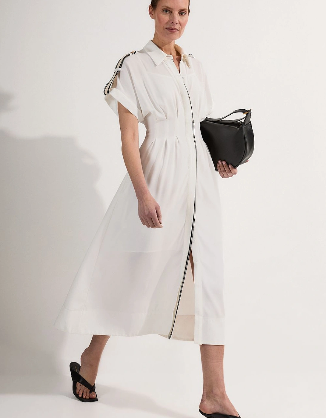 Petite Crepe Woven Shirt Dress With Contrast Stripe Trim, 2 of 1