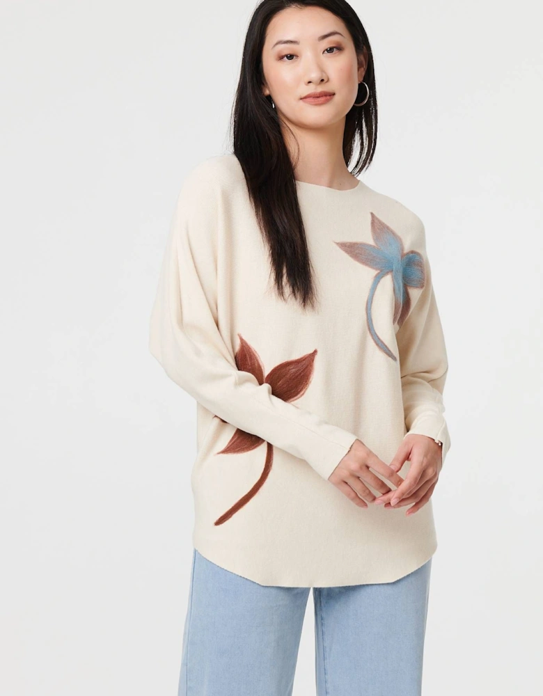 Leaf Print Batwing Sleeve Relaxed Top
