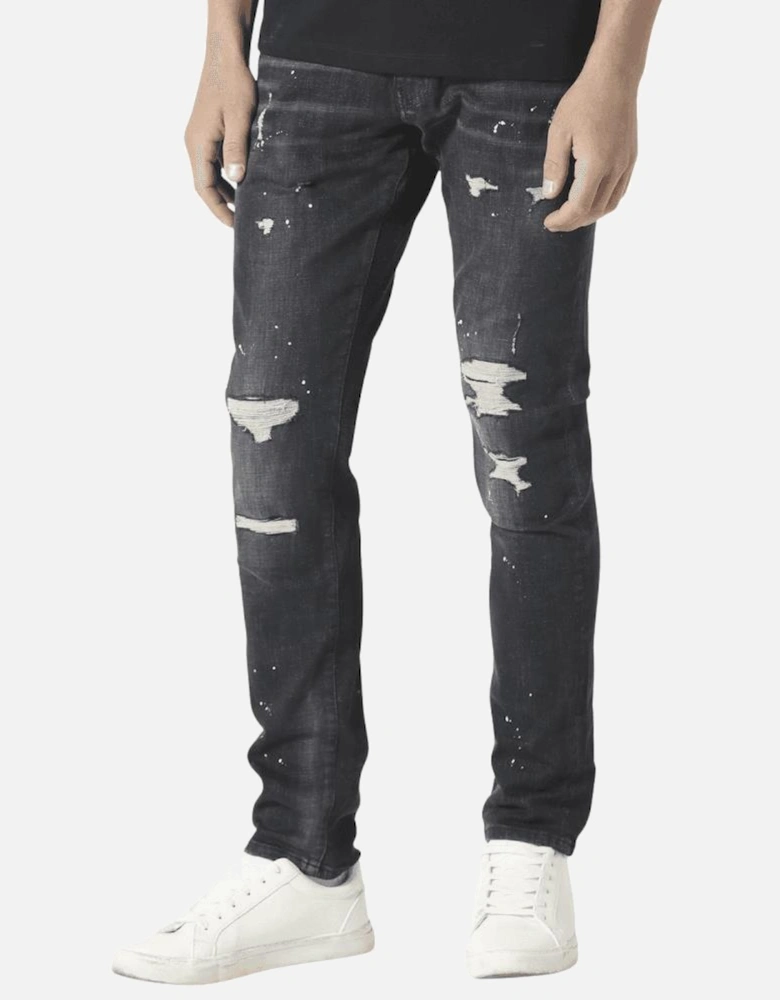 TODD 1059 Slim Fit Black Ripped Jeans