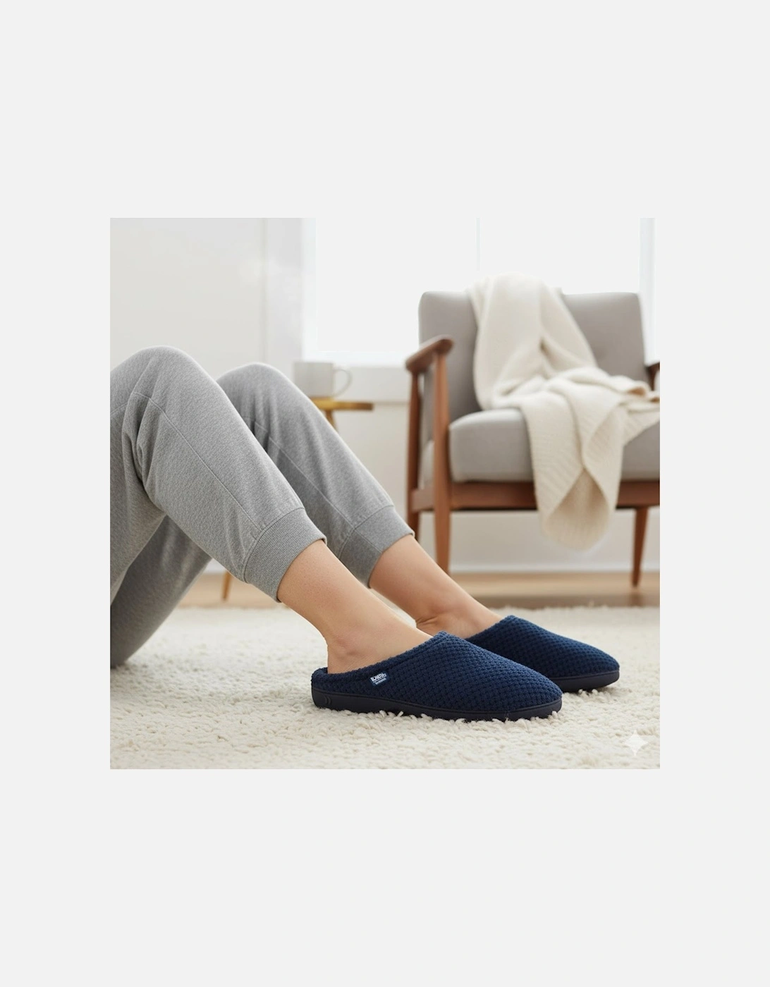 Isotoner POPCORN TERRY Womens Mule Slippers Navy