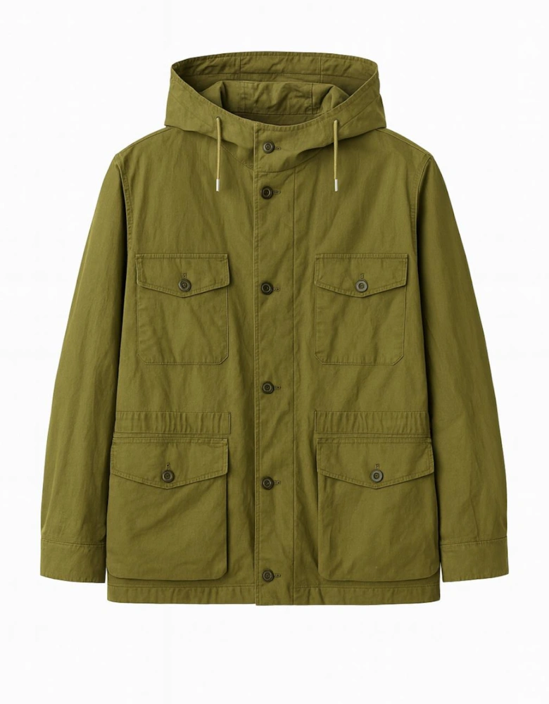 Men's Olive Green Hooded Wax Parka