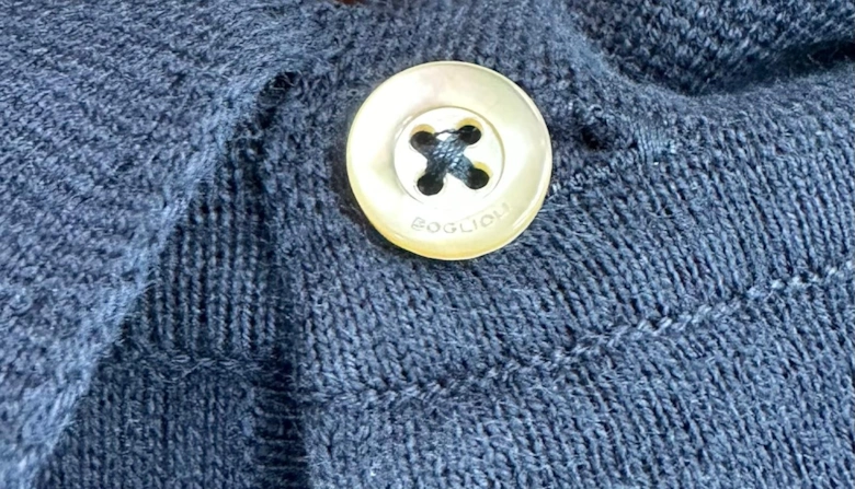 Men's Fitted Dark Blue Knitted Long Sleeve Polo Shirt