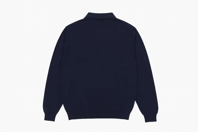 Men's Fitted Dark Blue Knitted Long Sleeve Polo Shirt