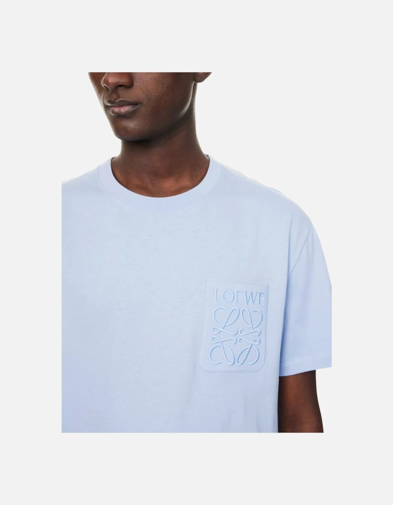 Embroidered Tonal Pocket T-Shirt in Light Blue