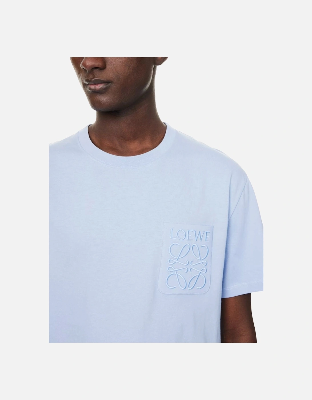 Embroidered Tonal Pocket T-Shirt in Light Blue