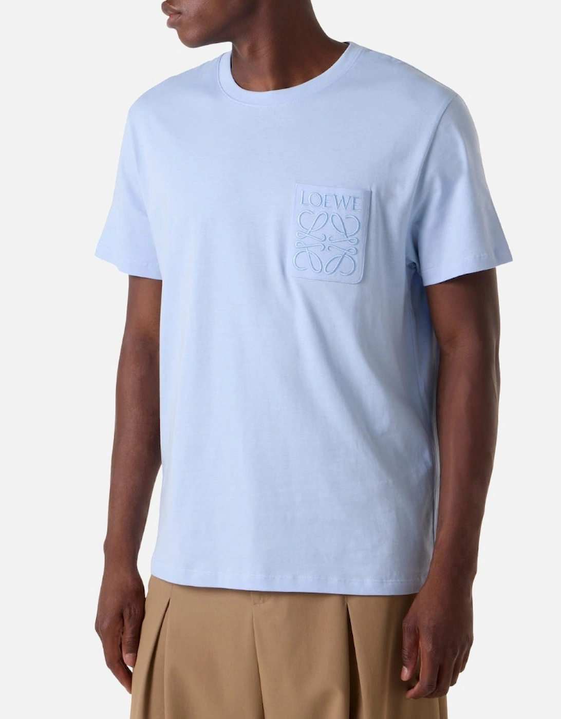 Embroidered Tonal Pocket T-Shirt in Light Blue