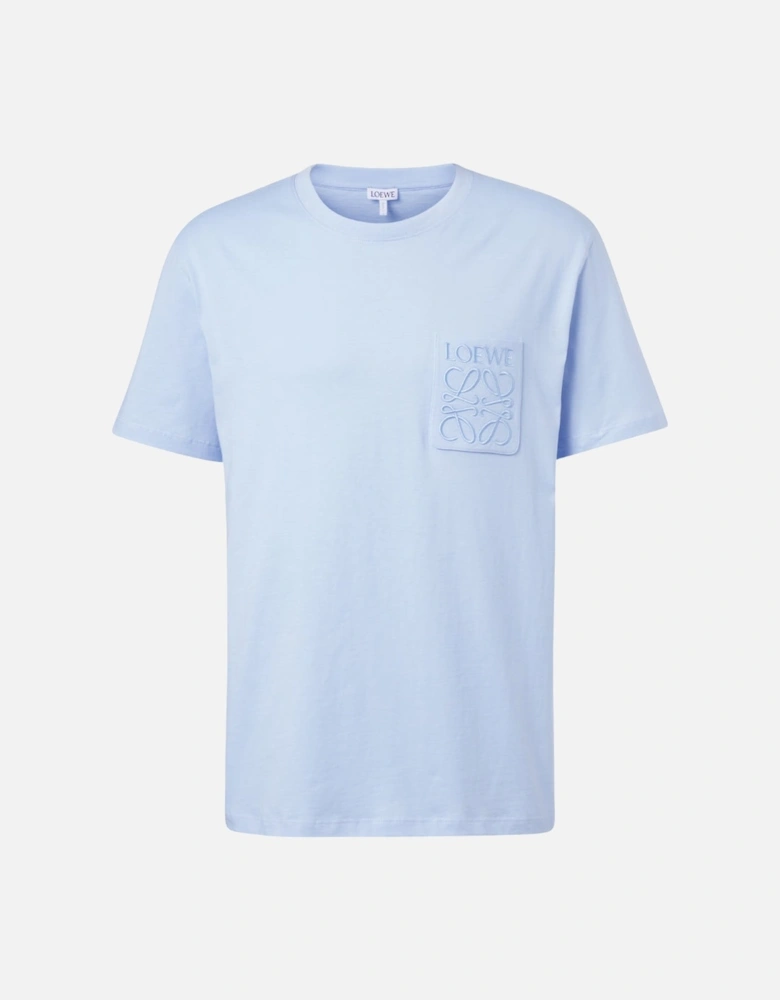 Embroidered Tonal Pocket T-Shirt in Light Blue