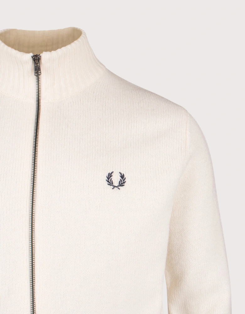 Ribbed Sleeve Zip Through Cardigan