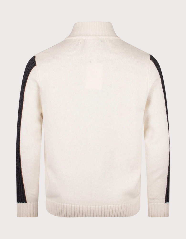 Ribbed Sleeve Zip Through Cardigan