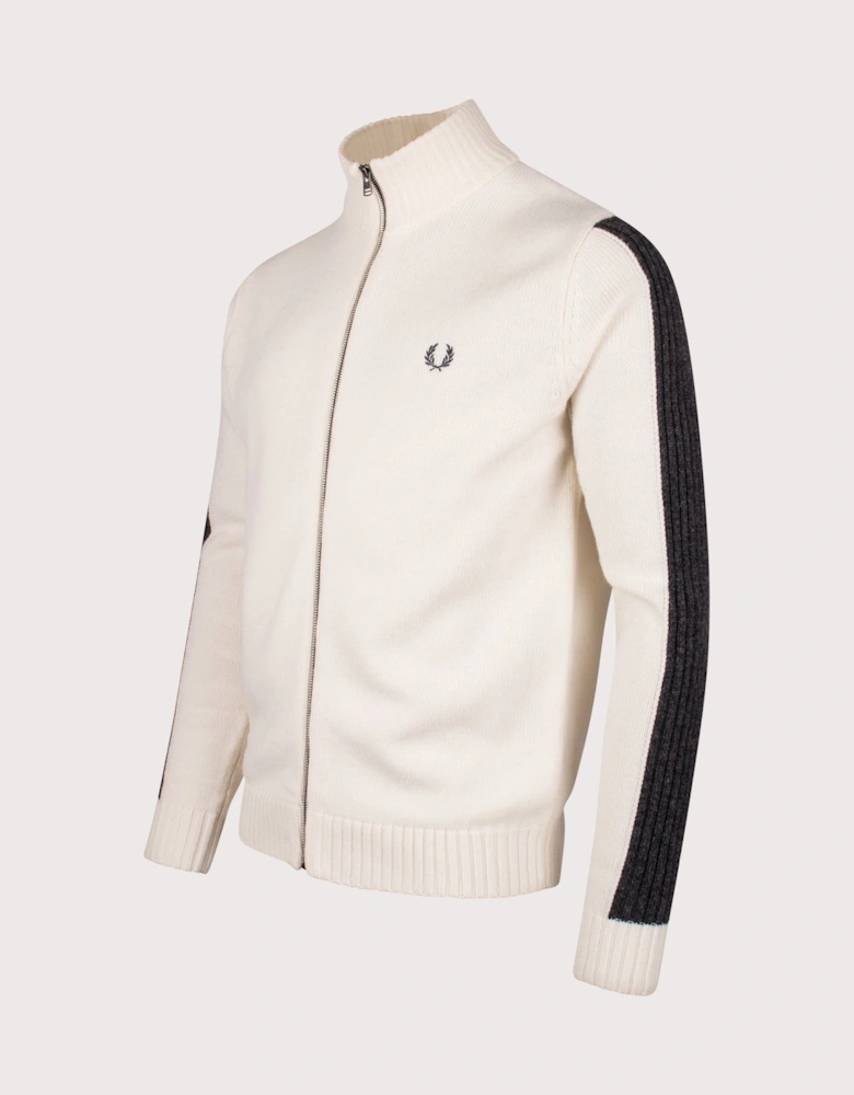 Ribbed Sleeve Zip Through Cardigan