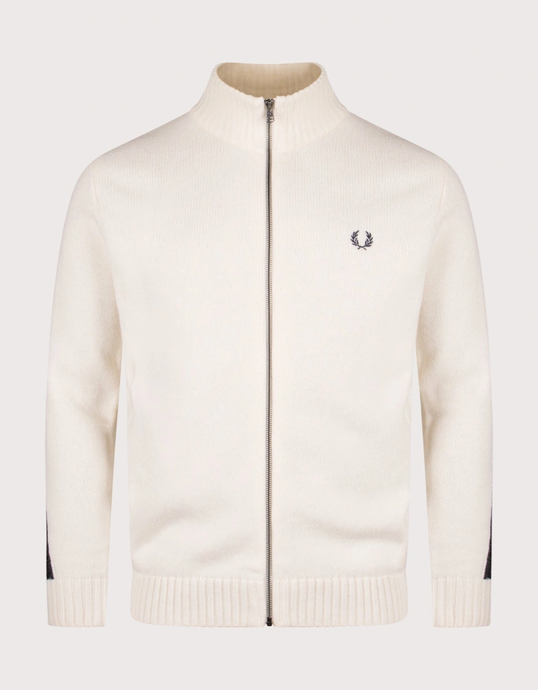 Ribbed Sleeve Zip Through Cardigan