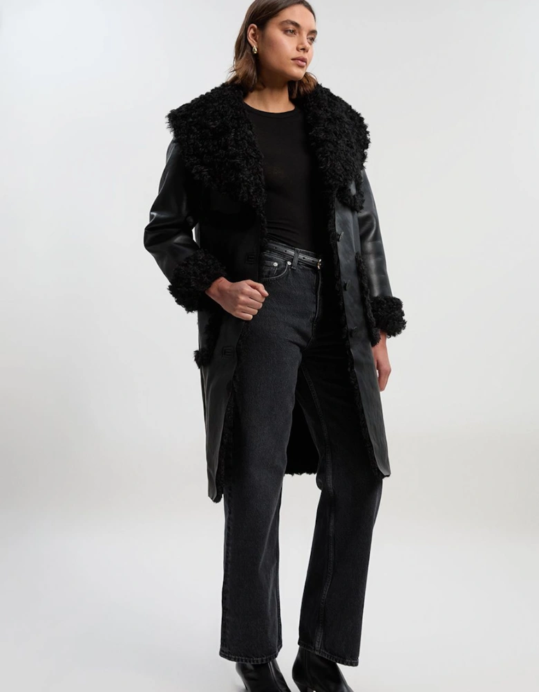 Faux Fur Pocket Detail Midi Coat