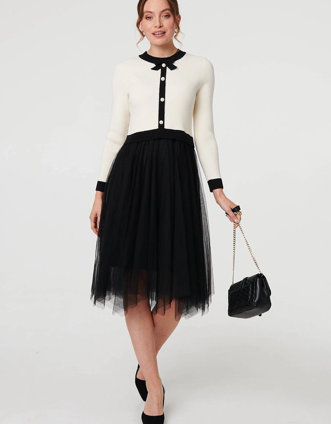 Button Front Mesh Textured Jumper Dress, 2 of 1