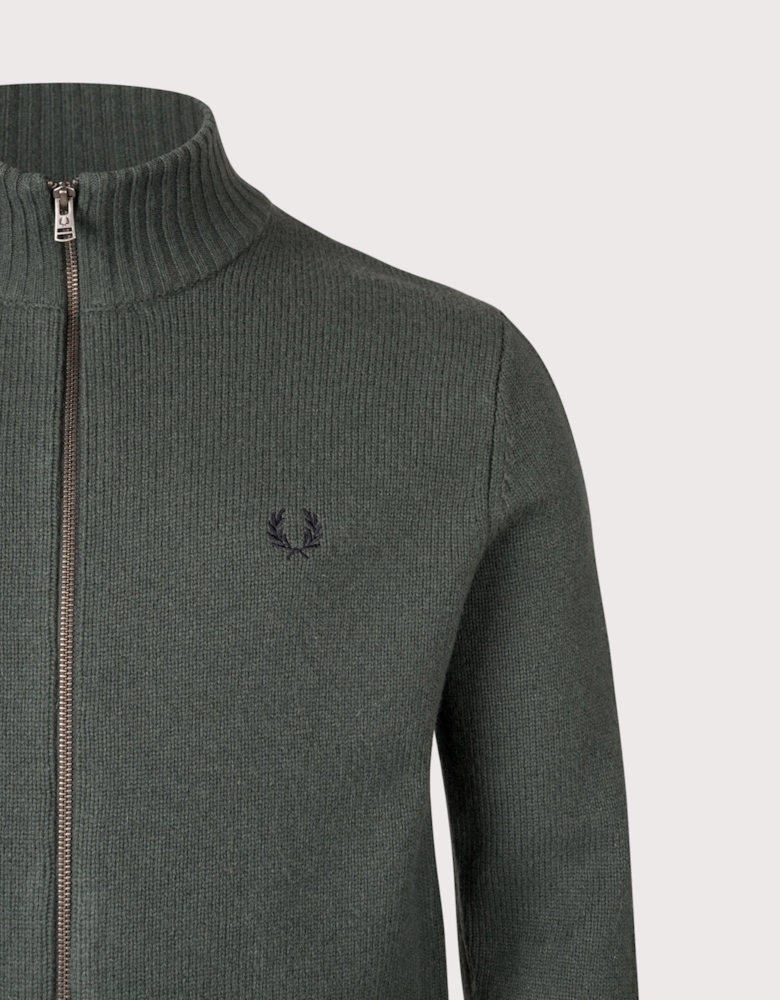 Ribbed Slv Zip Through Cardigan