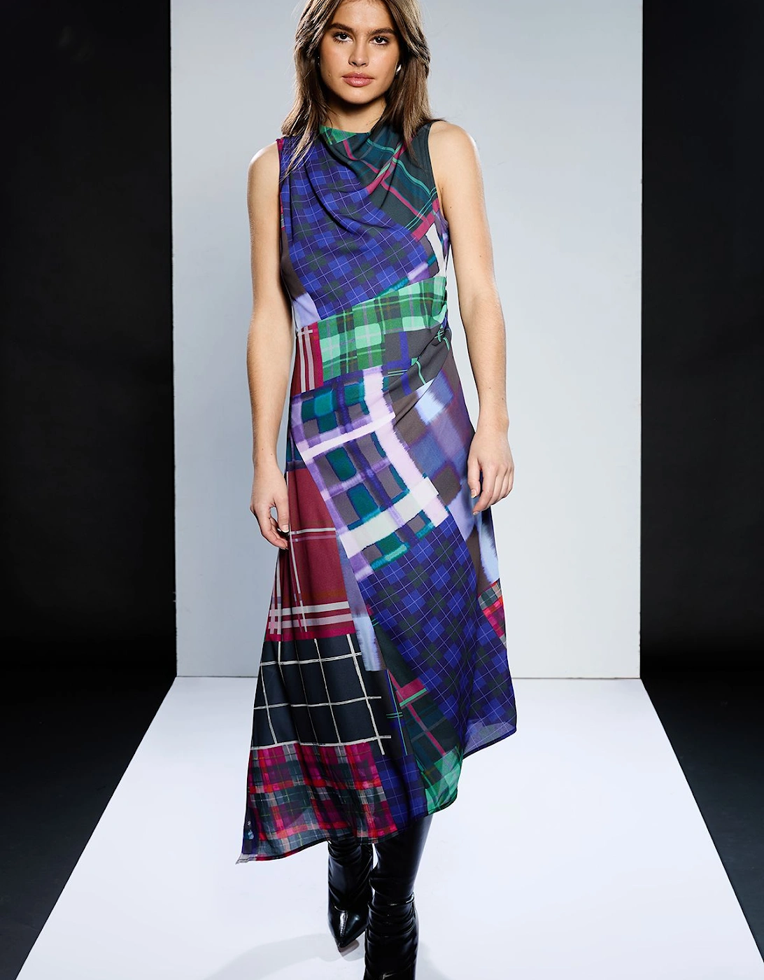 Sleeveless Check Midi Slip Dress, 2 of 1