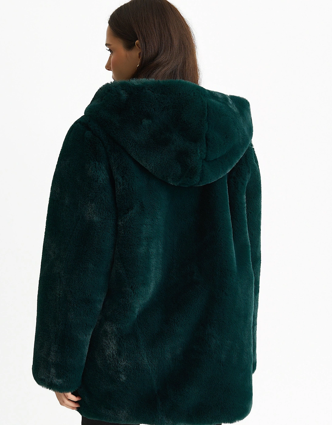 Emerald Green Hooded Long Sleeve Faux Fur Jacket