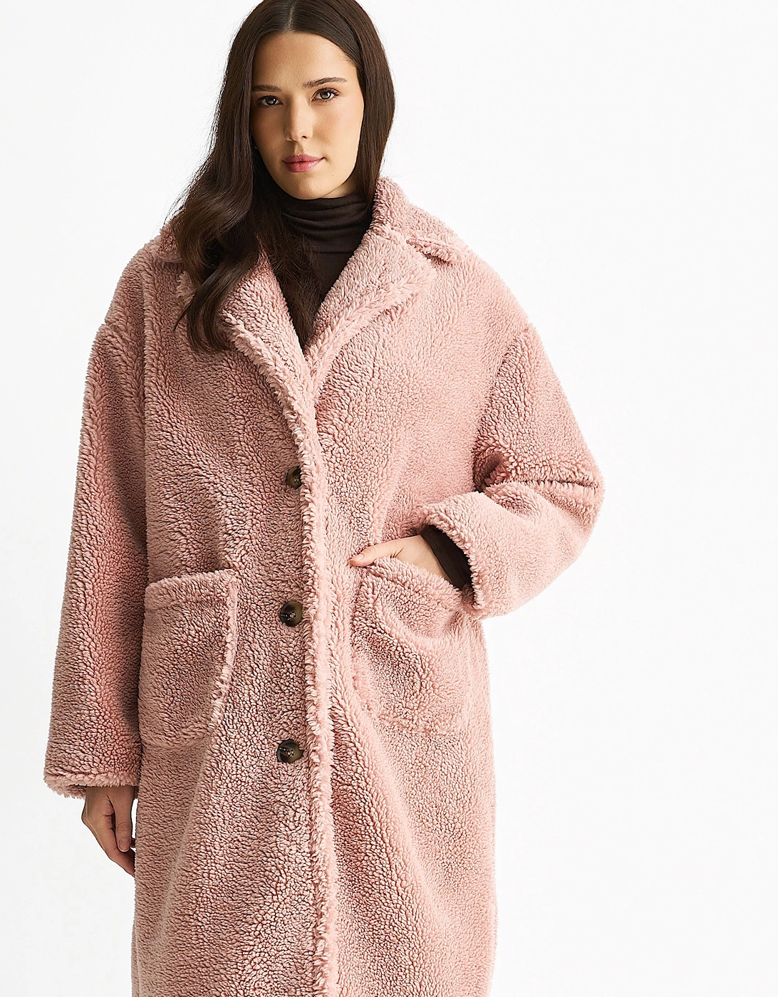 Blush Longline Teddy Coat