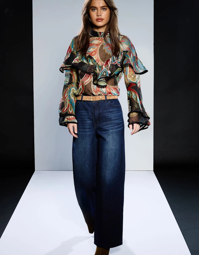 Wide Sleeve High Neck Frill Blouse