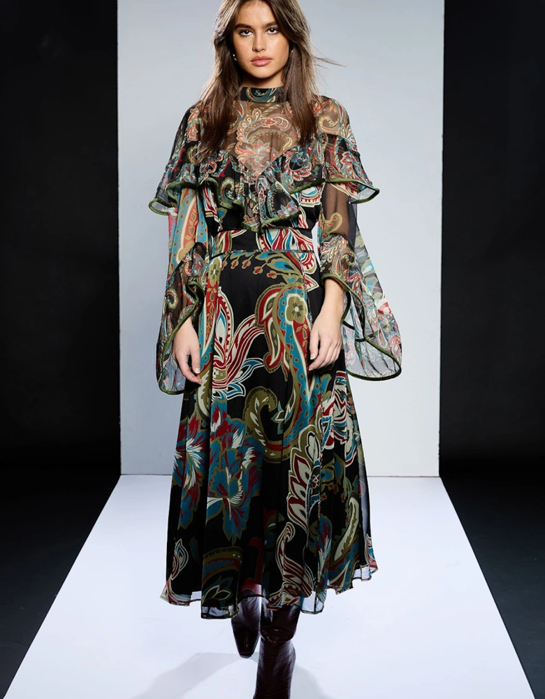 Wide Sleeve High Neck Maxi Dress