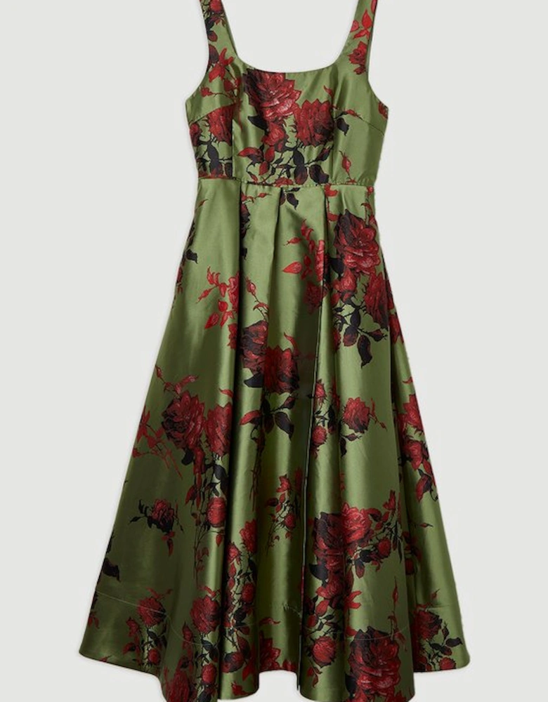 Floral Jacquard Corseted Woven Maxi Dress