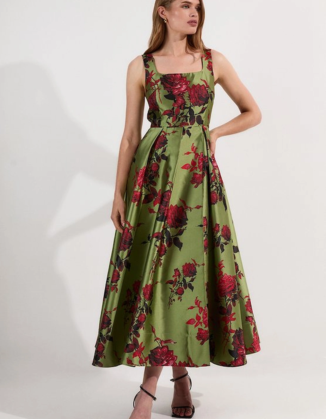 Floral Jacquard Corseted Woven Maxi Dress