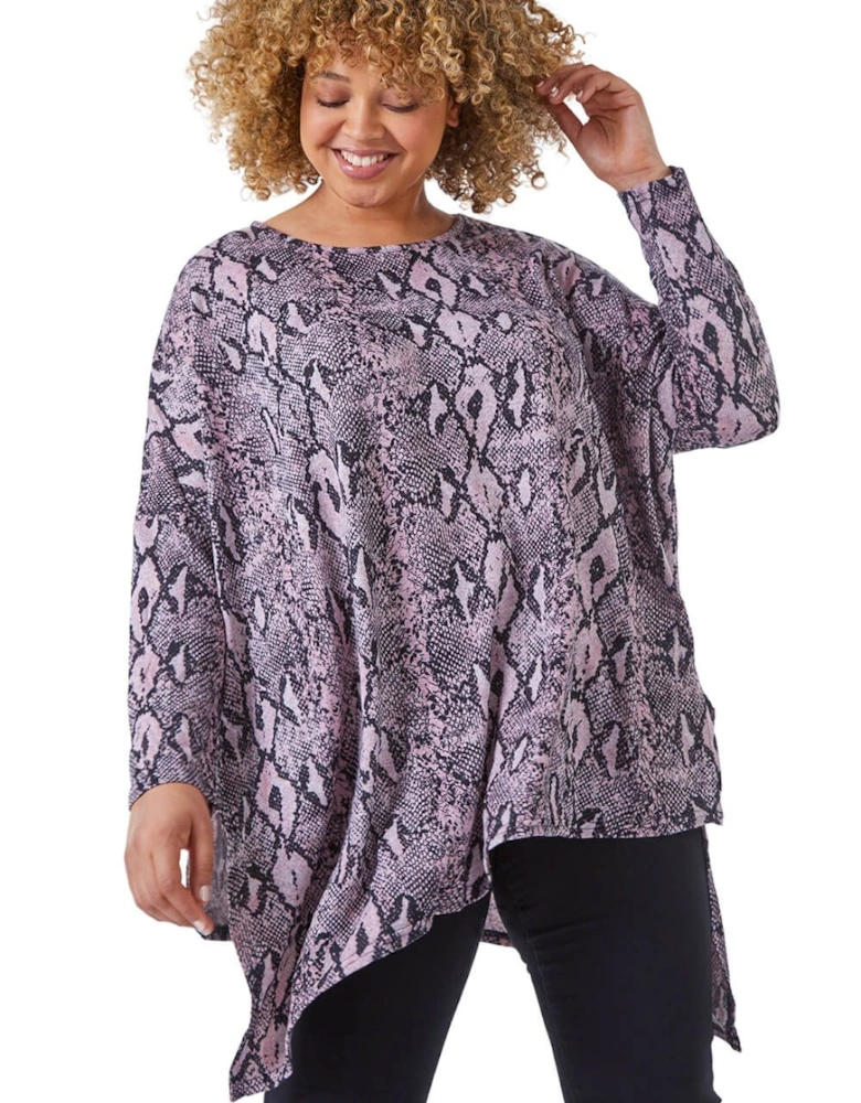 Curve Snake Print Hanky Hem Tunic Top
