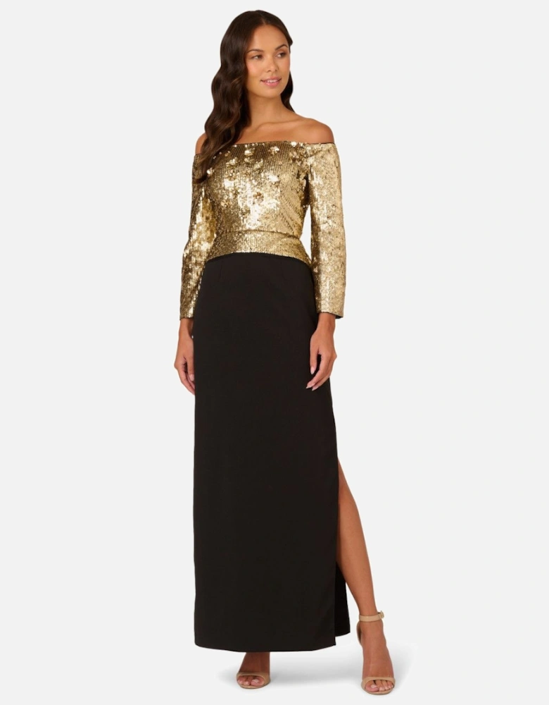 Off Shoulder Bead Crepe Dress