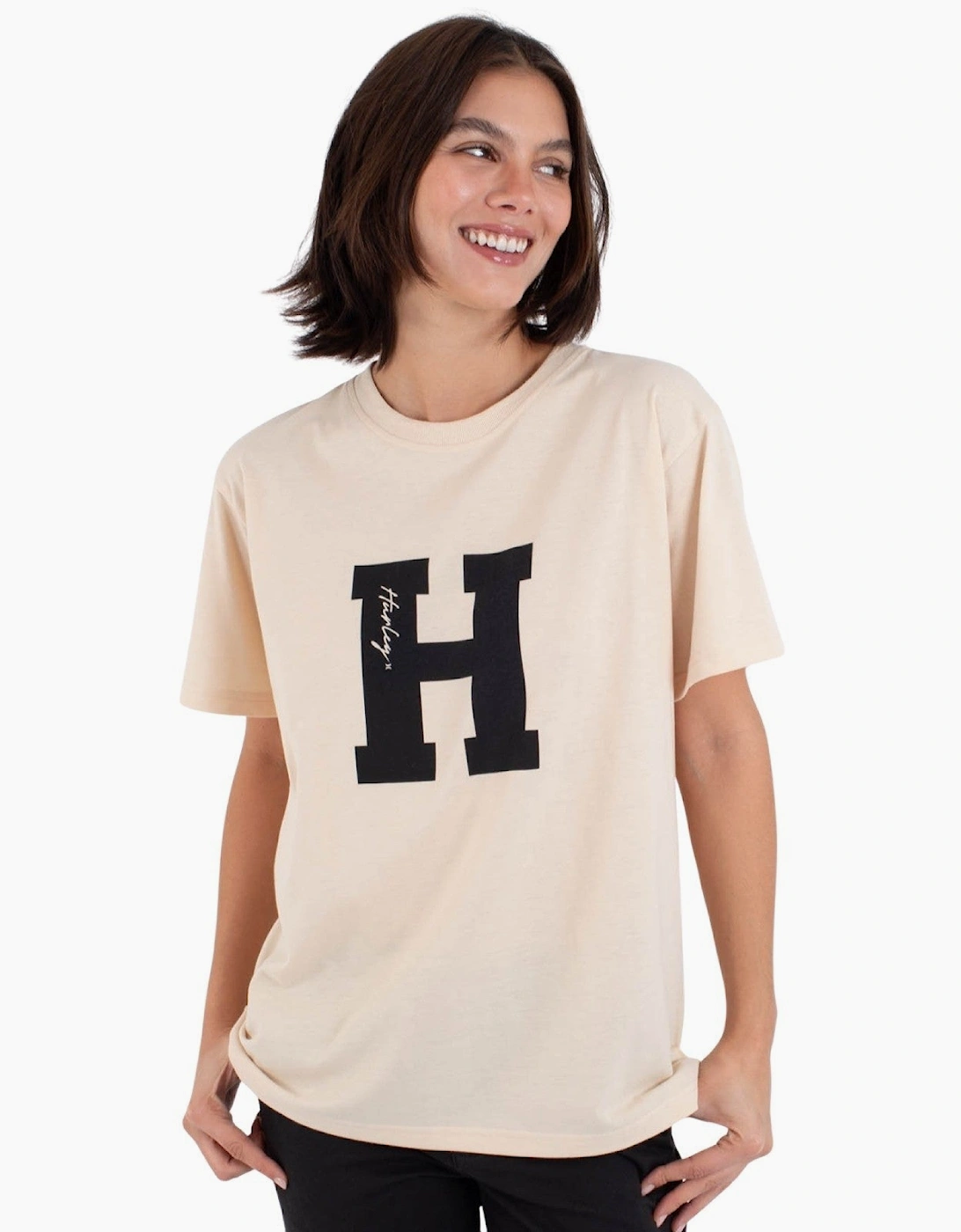 Hurley Women's Cream Out Run Graphic Relaxed Fit Short Sleeve T-Shirt - Size: 12