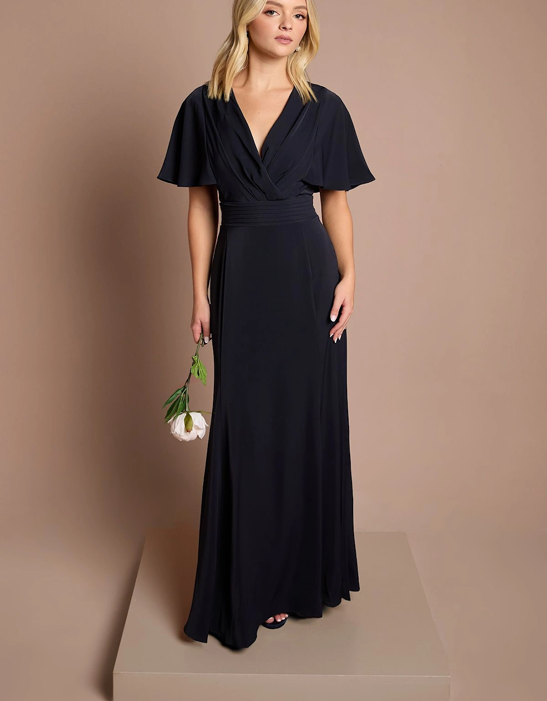 Teen V Neck Flutter Sleeve Bridesmaid Dress, 2 of 1