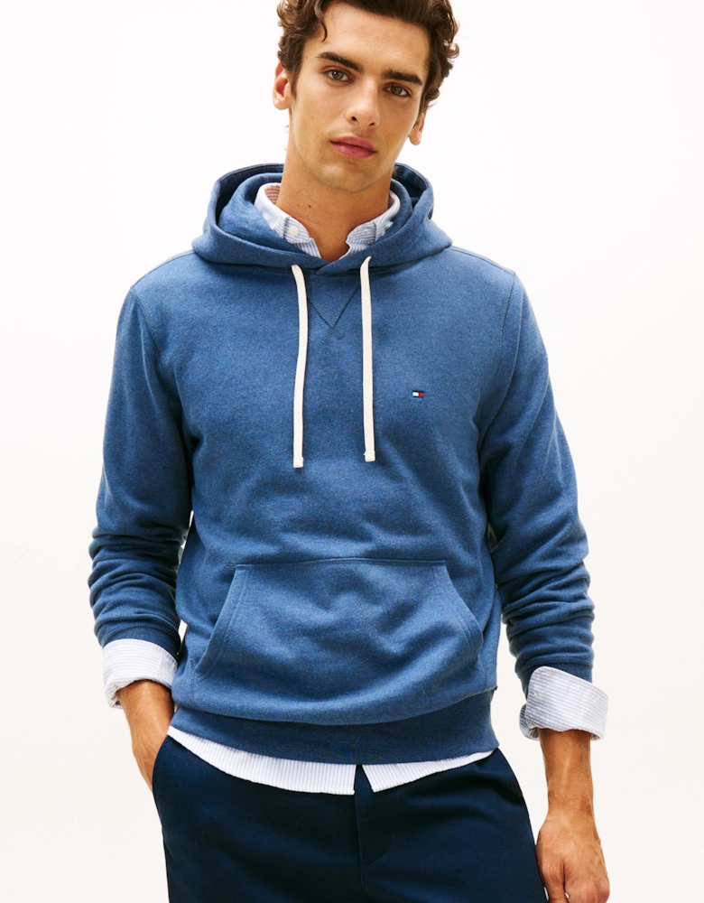 Essential Flag Embroidery Mens Fleece Hoodie - Aegean Sea Heather